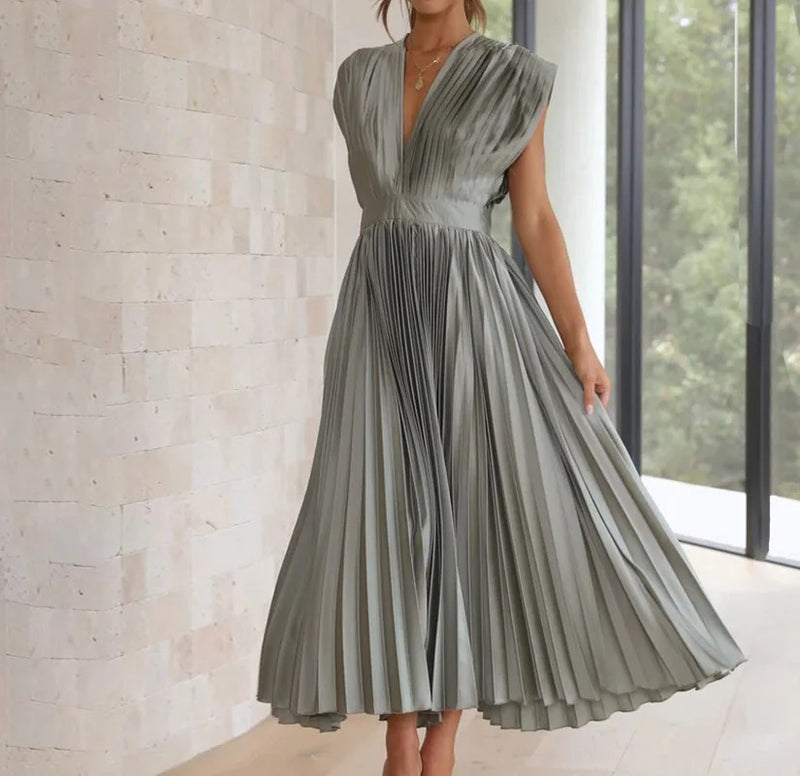 Vestido Maria Teodora - Plissado - Cinza