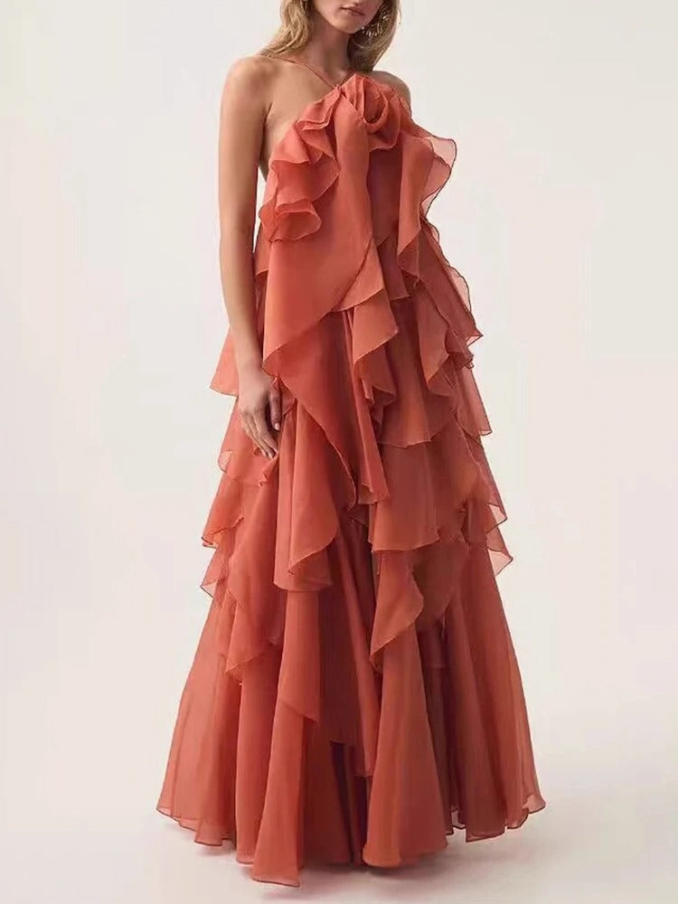 Vestido Maria Juno - Babados - Laranja