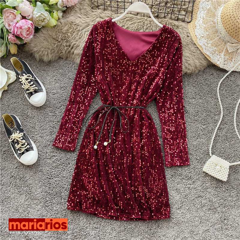 Vestido Maria Luara - Paetê Azul