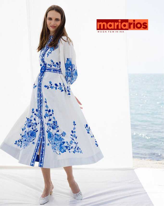 Vestido Maria Carla - Azul e Branco