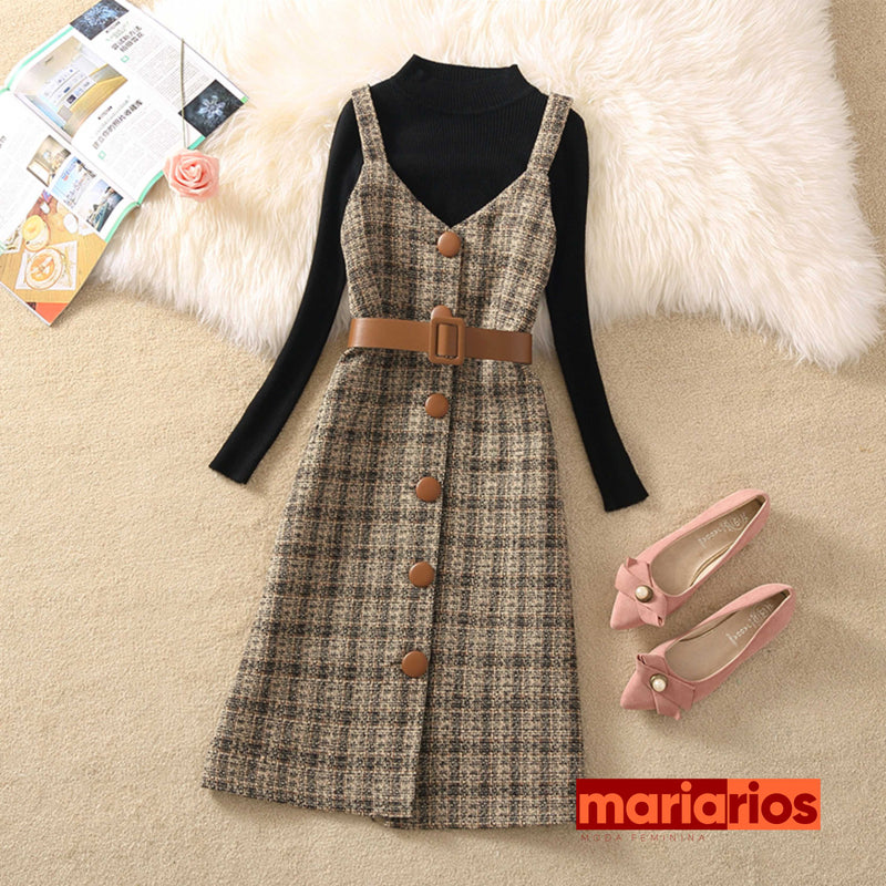 Conjunto Maria Carmen - Marrom e Preto - Xadrez