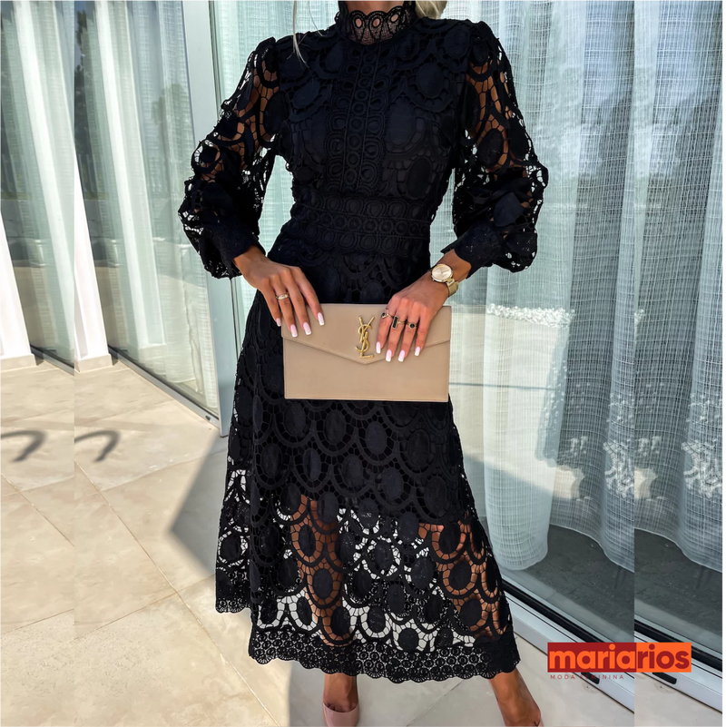 Vestido Maria Dorcas - Preto - Renda Guipir