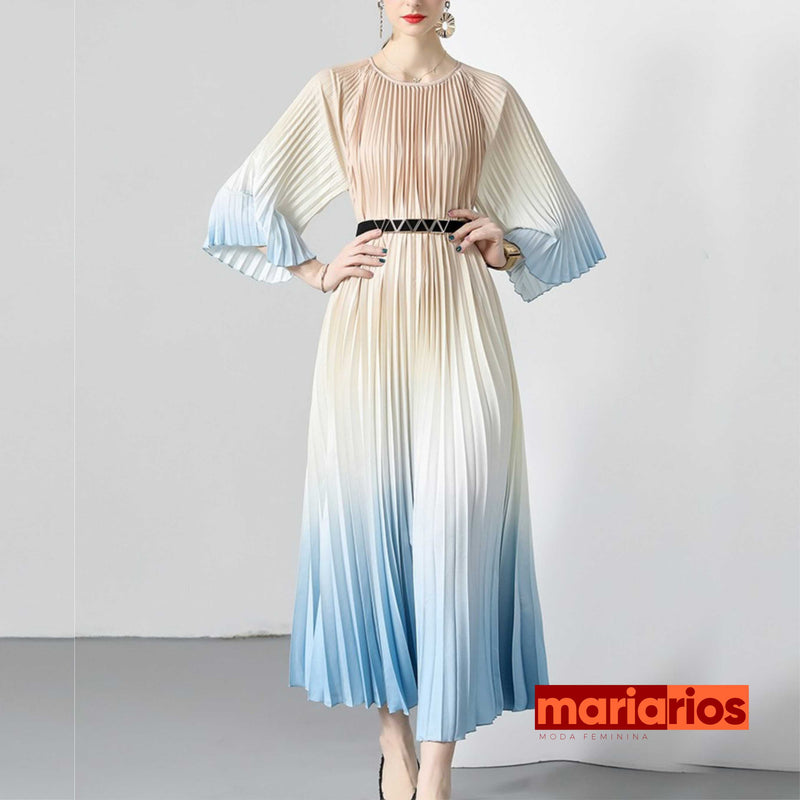 Vestido Maria Serena - Degradê - Bege e Azul