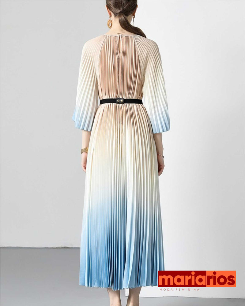 Vestido Maria Serena - Degradê - Bege e Azul