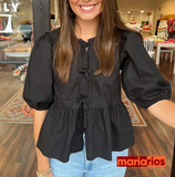 Blusa Puffer Laços - Preta - Maria Rios