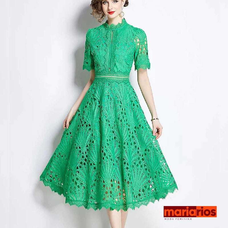 Vestido Maria Lauren - Renda Guipir - Pink