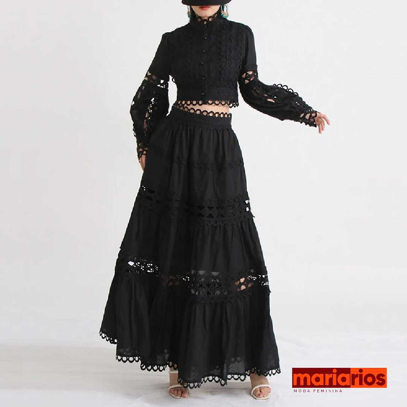 Conjunto Maria Ravena - Renda Guipir - Preto