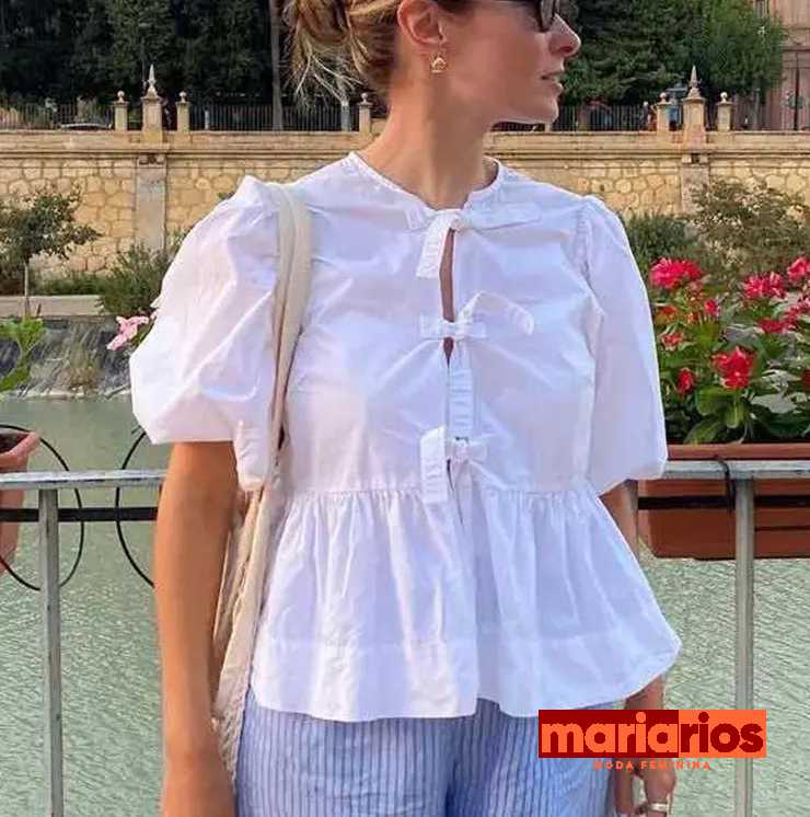 Blusa Puffer Laços - Branca - Maria Rios