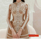 Vestido Luxo Maria Grace - Bordado - Marrom