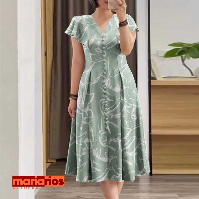 Vestido Maria Aura - Verde Menta - Abstrato
