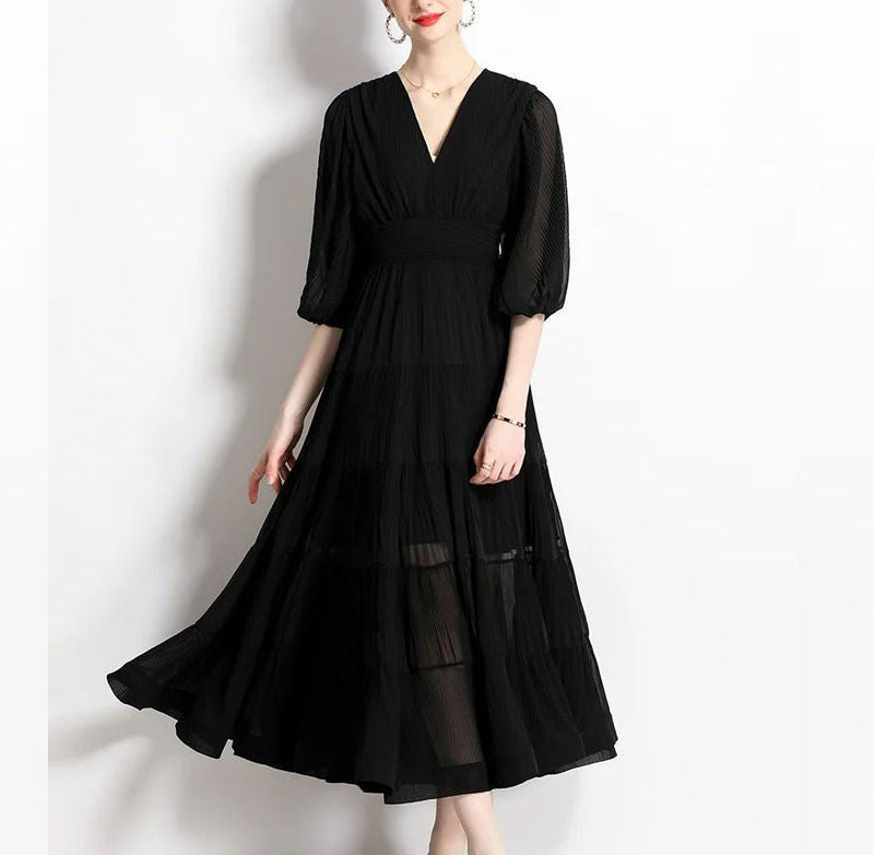 Vestido Longo 3 Marias - Plissado - Preto