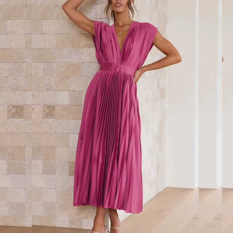 Vestido Maria Teodora - Plissado - Bege Champagne