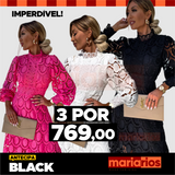 3 Vestidos Maria Dorcas - Pink, Azul e Preto - Renda Guipir