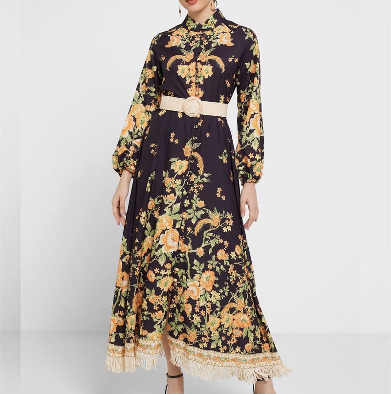 Vestido Maria Tabita - Preto e Laranja