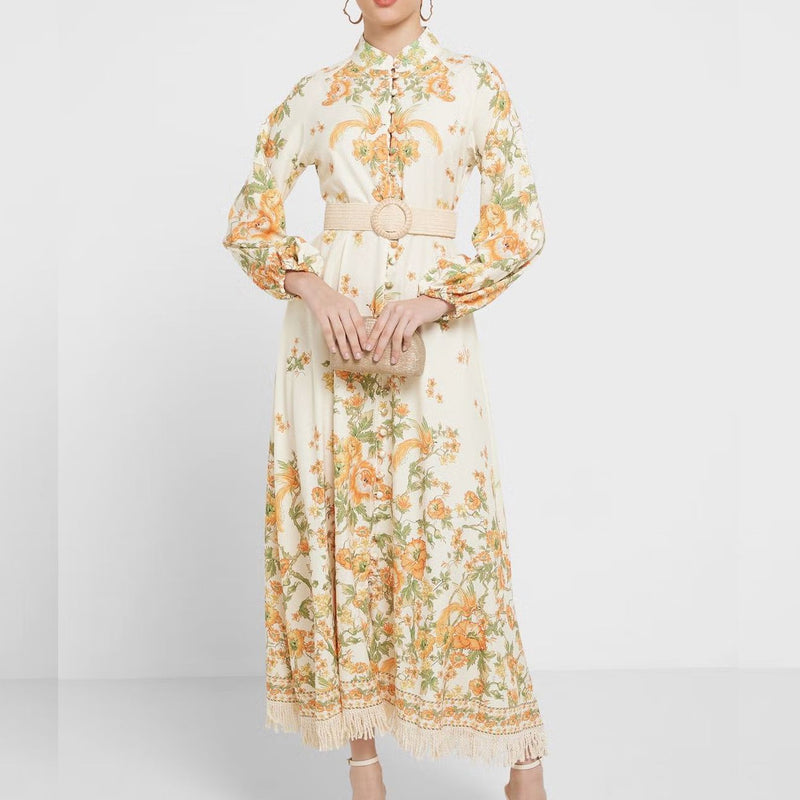 Vestido Maria Tabita - Bege e Laranja