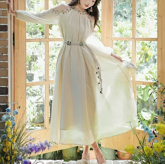 Vestido Maria Aurora - Off White - Boho