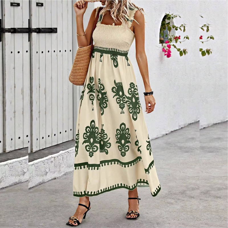 Vestido Maria Éden - Verde Militar (Off White) - Boho - Alças