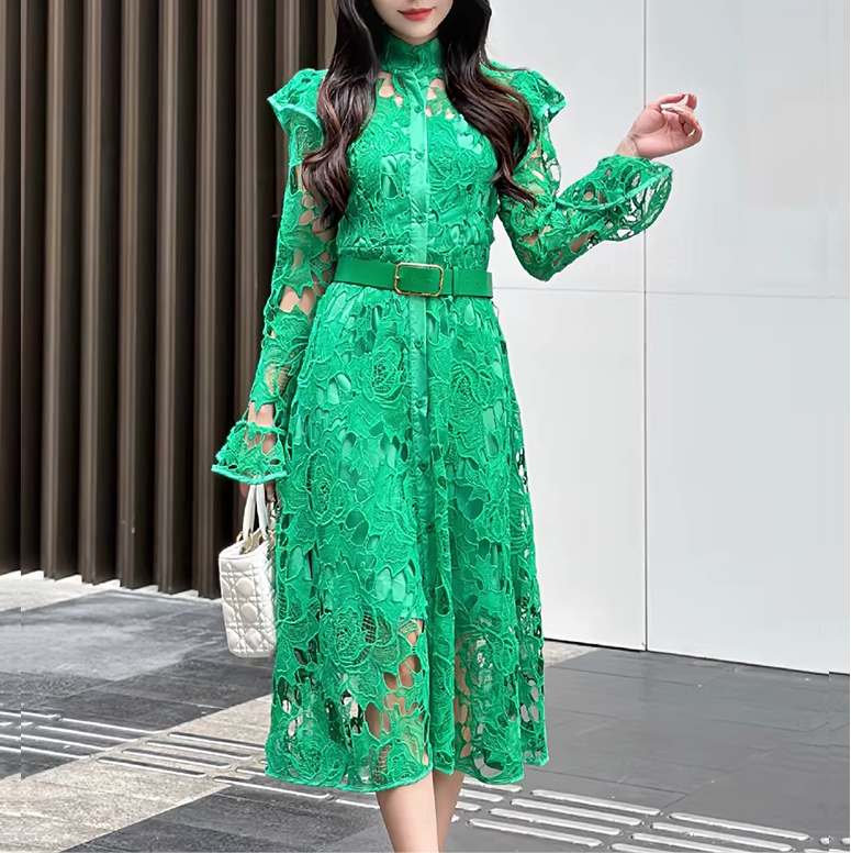 Vestido Maria Cardoso - Renda Guipir - Verde