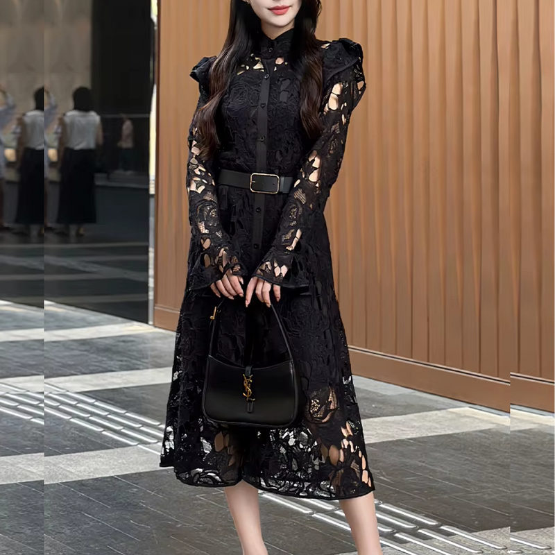 Vestido Maria Cardoso - Renda Guipir - Preto