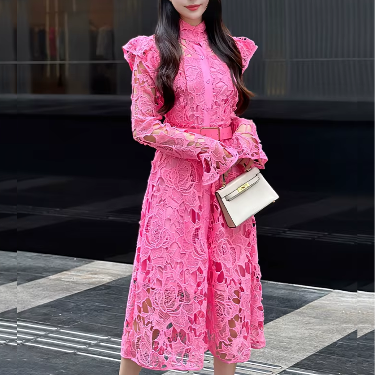 Vestido Maria Cardoso - Renda Guipir - Rosa