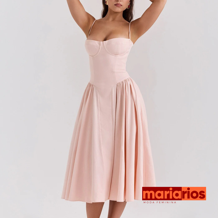 Vestido Maria Noronha - Rosa Claro - Cintura Baixa