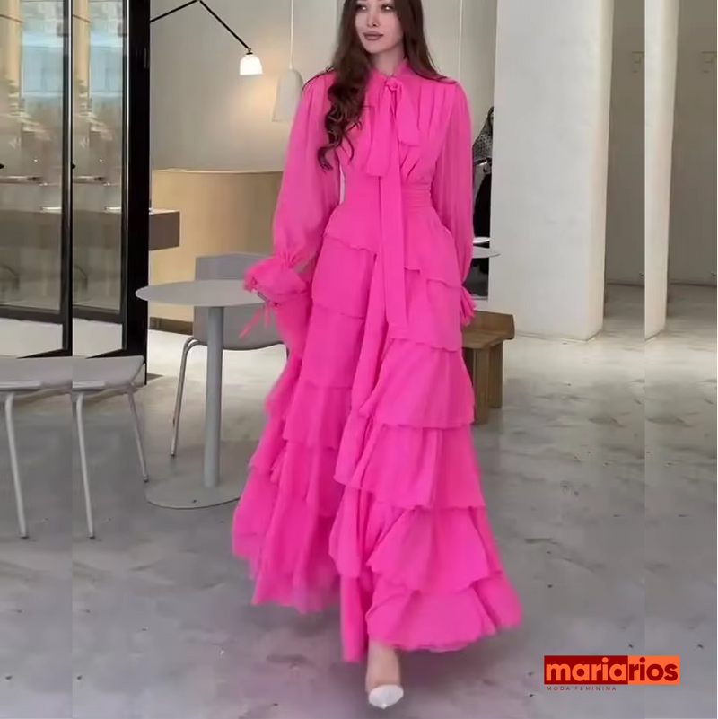Vestido Maria de Lucca - Rosa - Babados