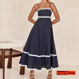 Vestido Maria Emma - Longo - Azul Marinho e Branco