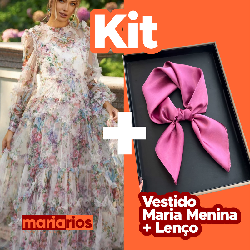 Kit Lenço Cetim + Vestido Maria Menina