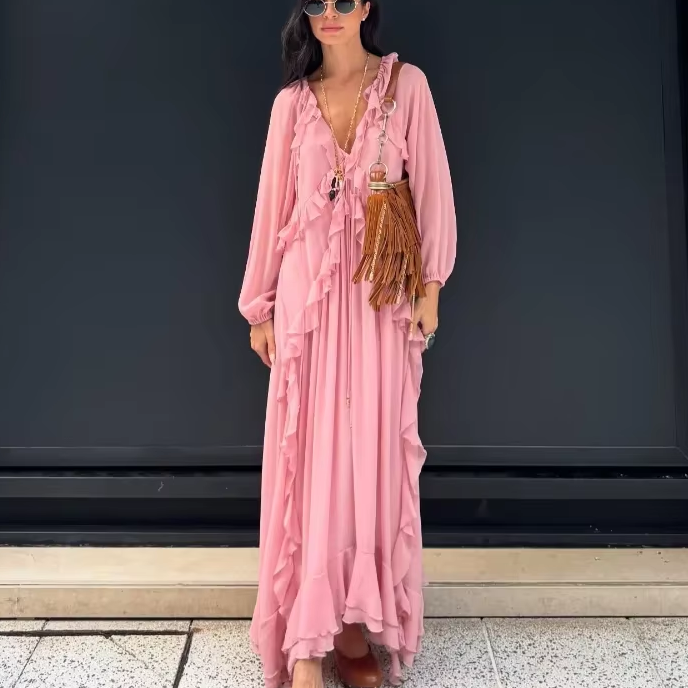 Vestido Maria Clementine - Babados - Rosa