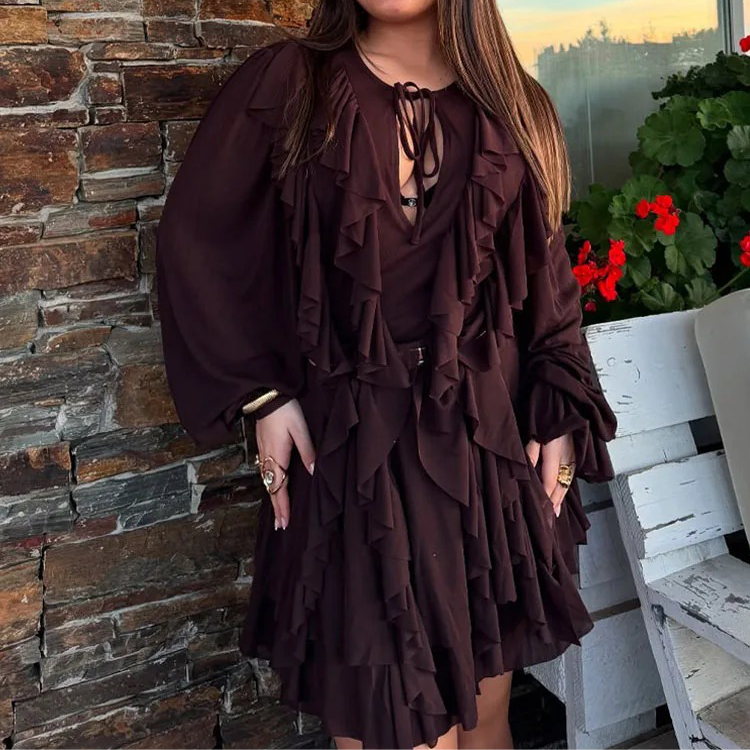 Vestido Maria Serenity - Babados - Marrom