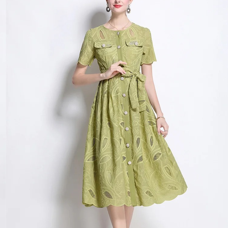 Vestido Maria Rodrigues - Verde - Bordado