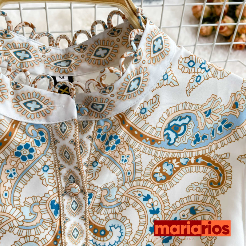 Vestido Maria Gabriela - Branco e Dourado