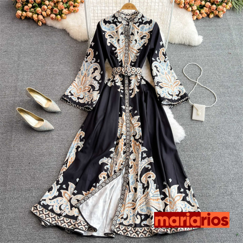Vestido Maria Gabriela - Preto e Dourado