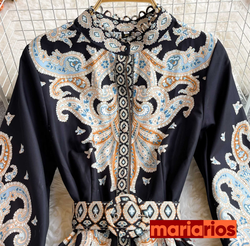Vestido Maria Gabriela - Preto e Dourado