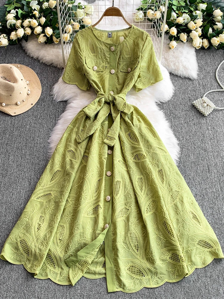 Vestido Maria Rodrigues - Verde - Bordado
