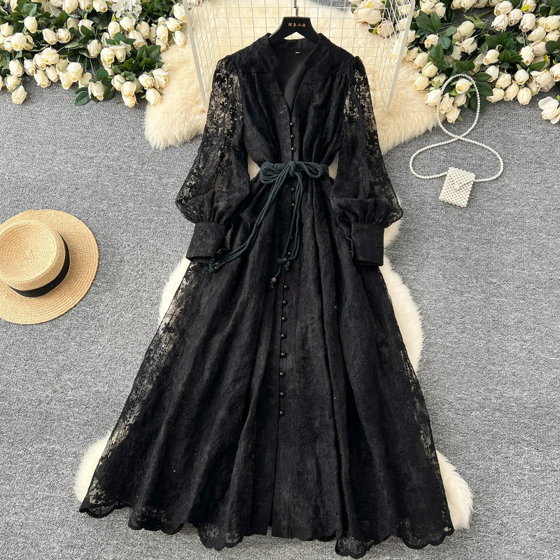 Vestido Maria Brunet - Renda Guipir - Preto