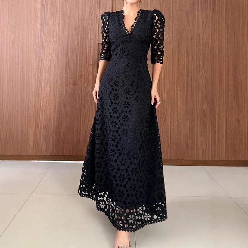 Vestido Maria Gonçalves - Renda Guipir - Preto