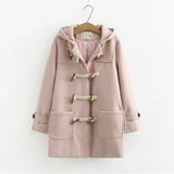 Casaco Maria Monty com Touca - Duffle Coat - Lã Batida - Rosa