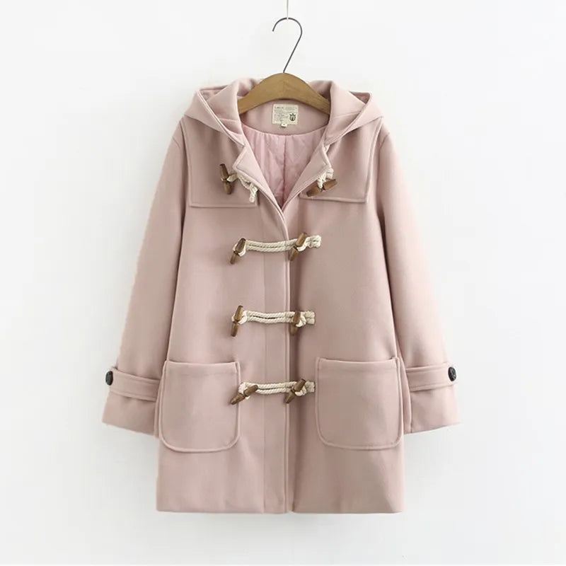 Casaco Maria Monty com Touca - Duffle Coat - Lã Batida - Off White