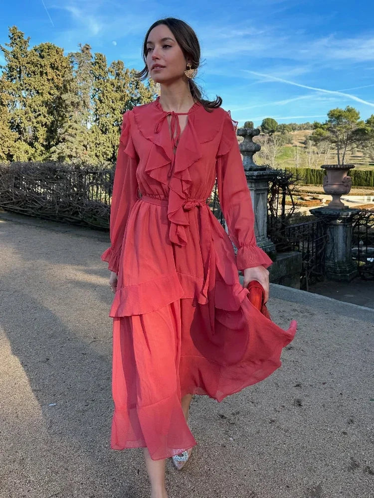 Vestido Maria Bristol - Rosa - Babados