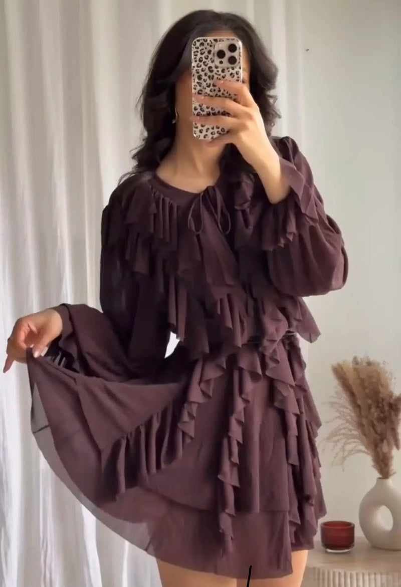 Vestido Maria Serenity - Babados - Marrom