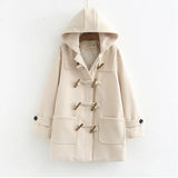 Casaco Maria Monty com Touca - Duffle Coat - Lã Batida - Off White