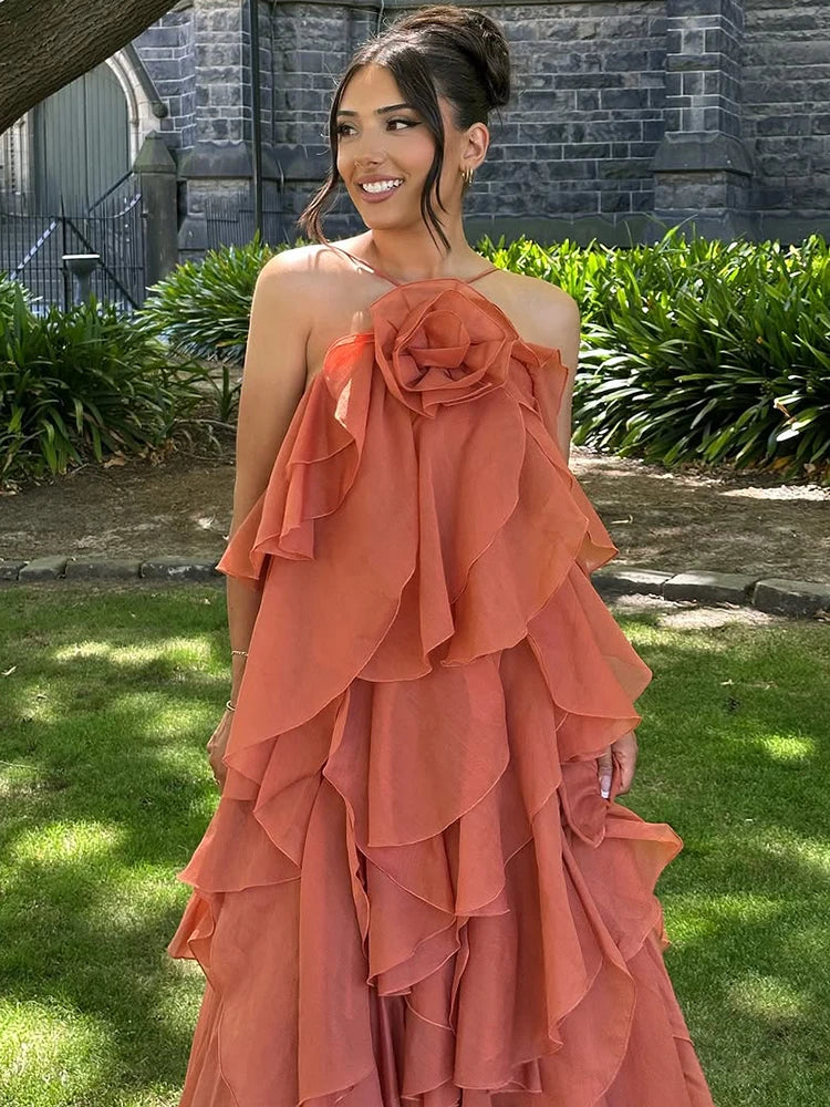 Vestido Maria Juno - Babados - Laranja