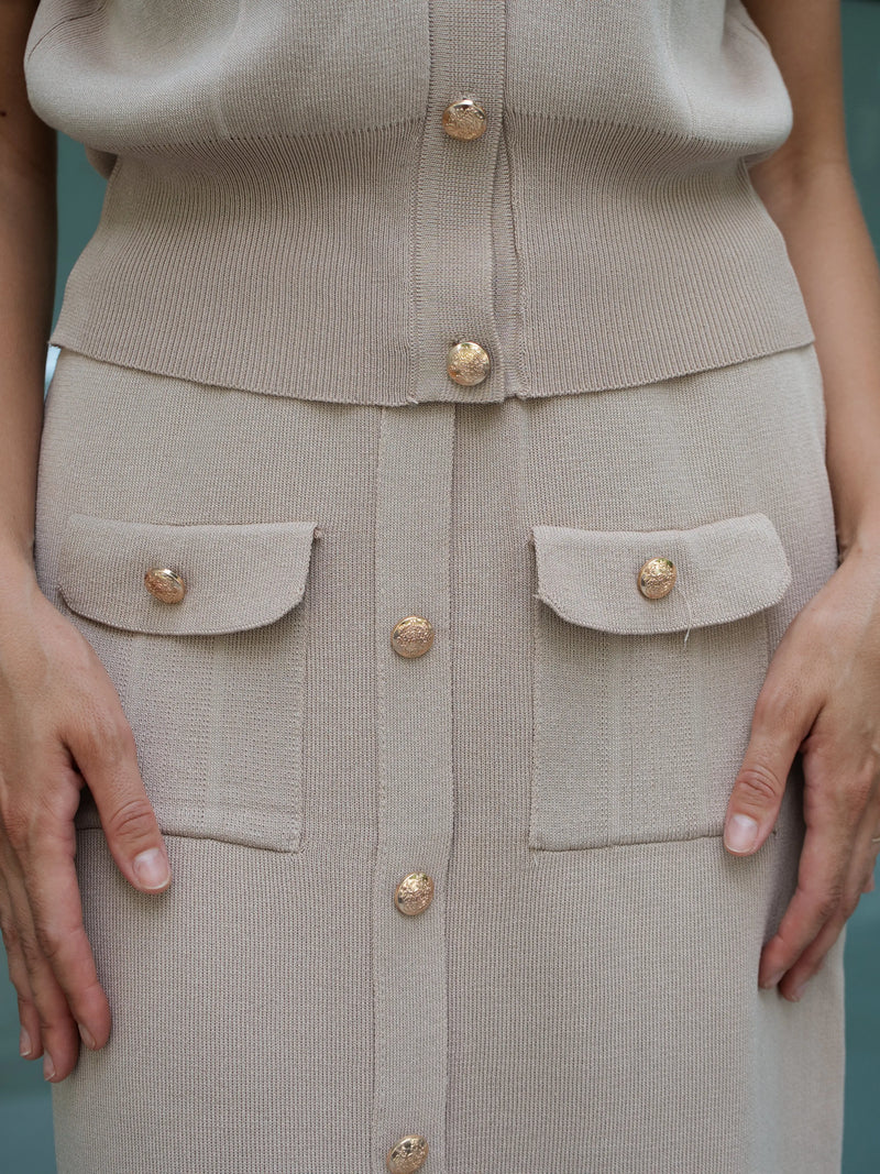 Conjunto Tricot Maria Arianna Manga Curta - Bege