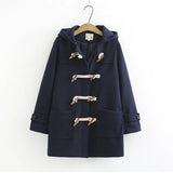 Casaco Maria Monty com Touca - Duffle Coat - Lã Batida - Azul Marinho