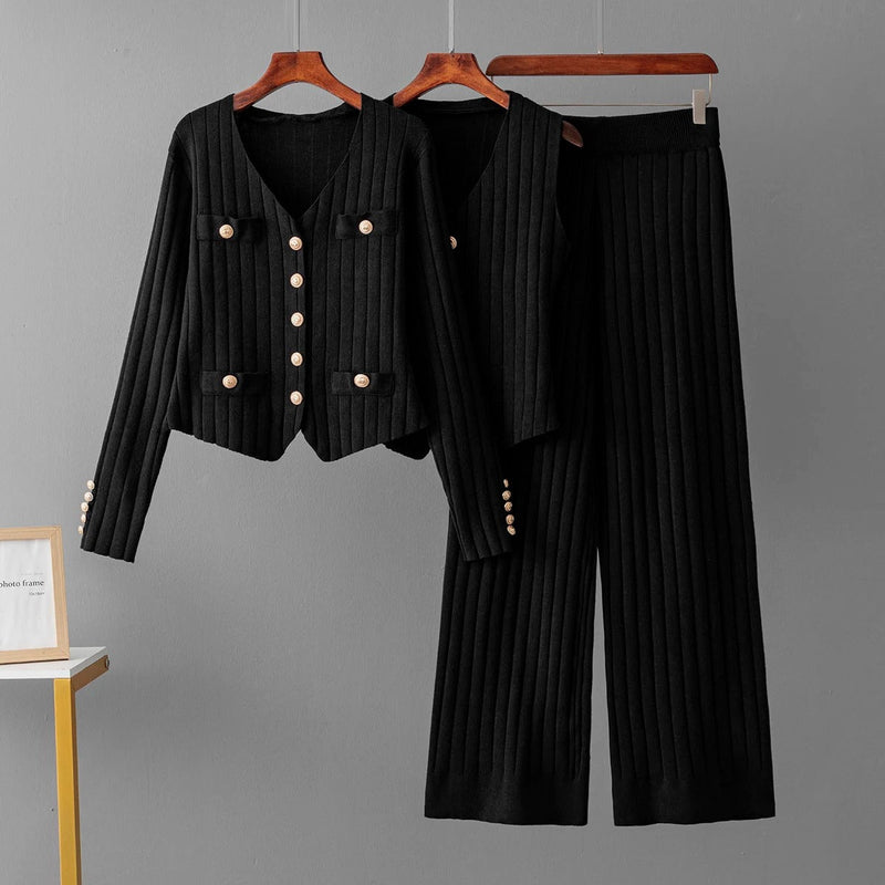 Conjunto Tricot 3 Peças Canelado Maria Isabel - Preto