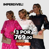 3 Vestidos Maria Dorcas - Pink, Branco e Preto - Renda Guipir