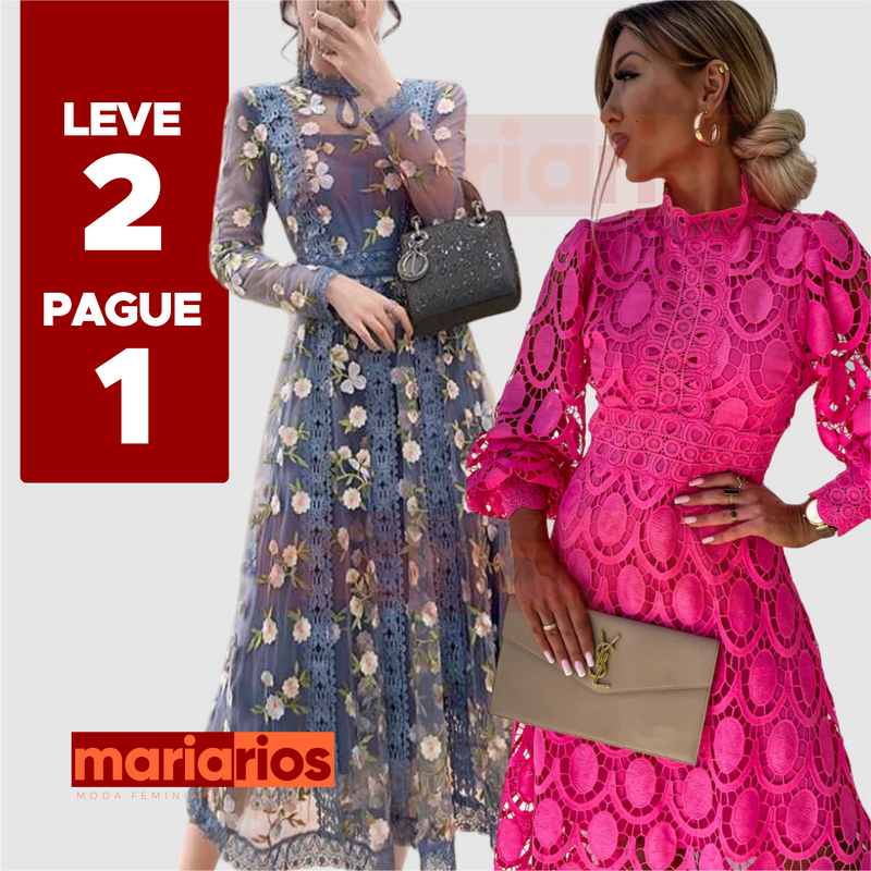 Vestido Maria Magnólia Manga Longa + Vestido Maria Dorcas Branco - LEVE 2 PAGUE 1