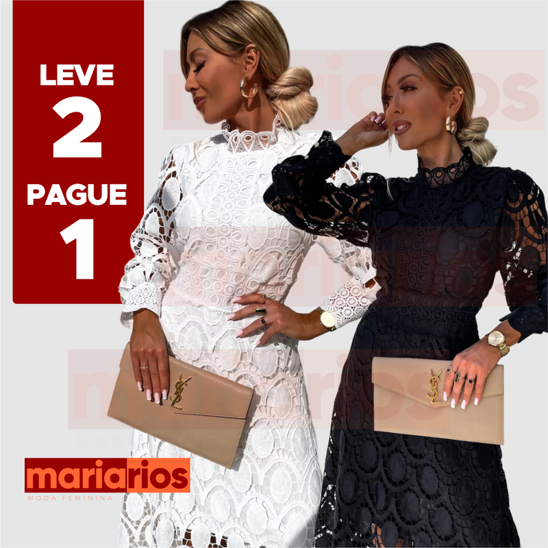 2 Vestidos Maria Dorcas - Branco e Preto - LEVE 2 PAGUE 1