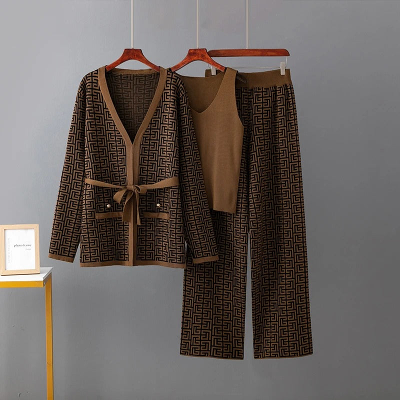 Conjunto Tricot 3 Peças Maria Neville - Marrom